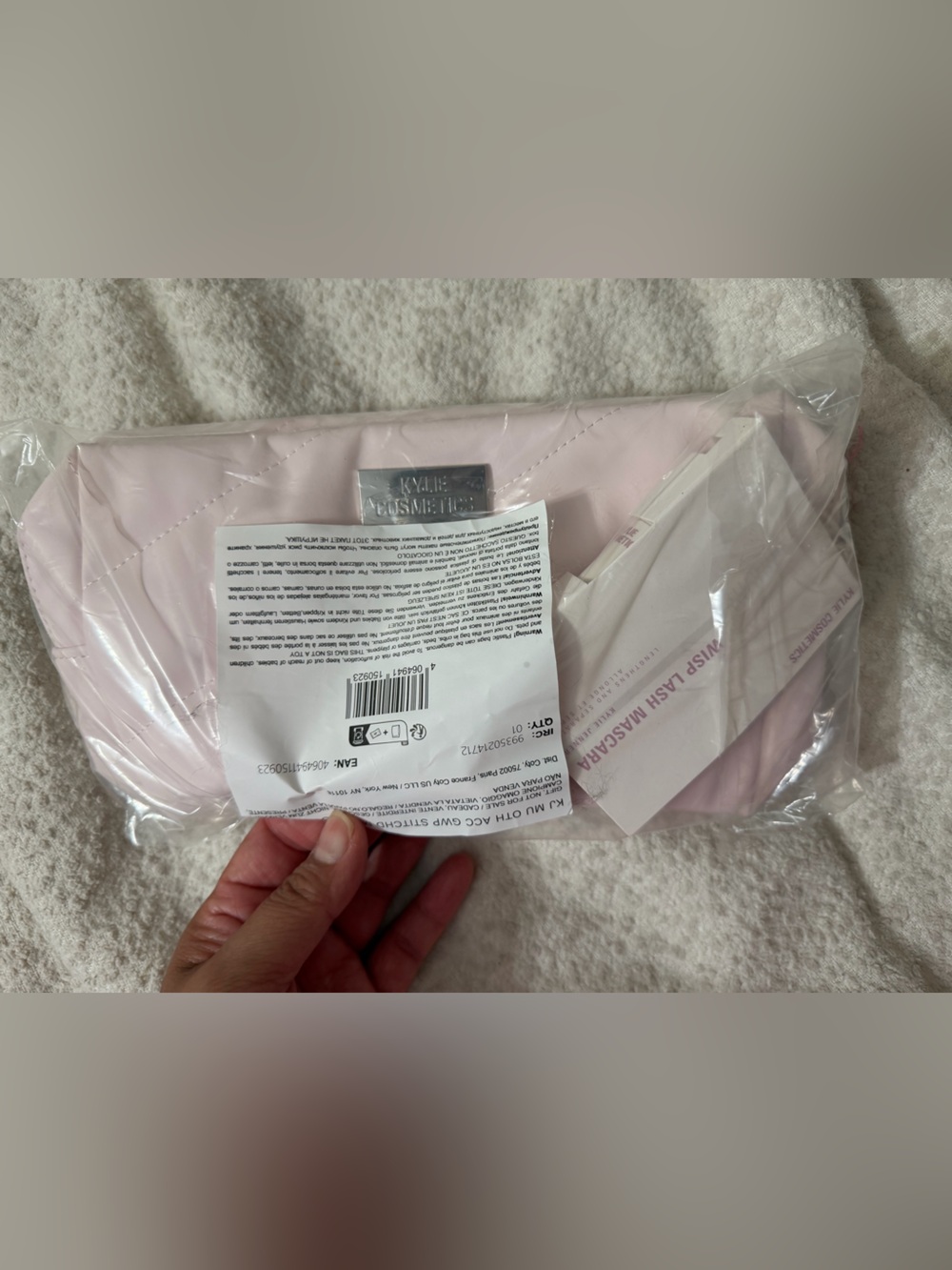 Kylie Cosmetics Pink Quilted Makeup Accessory Travel bag with wisp lash mascara